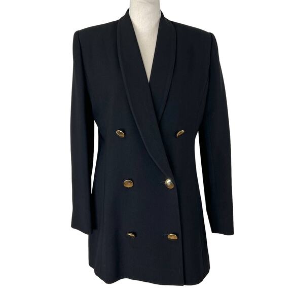 Vintage 80s Ilie Wacs Double Breasted Blazer Black Bergdorf Goodman - Picture 1 of 8